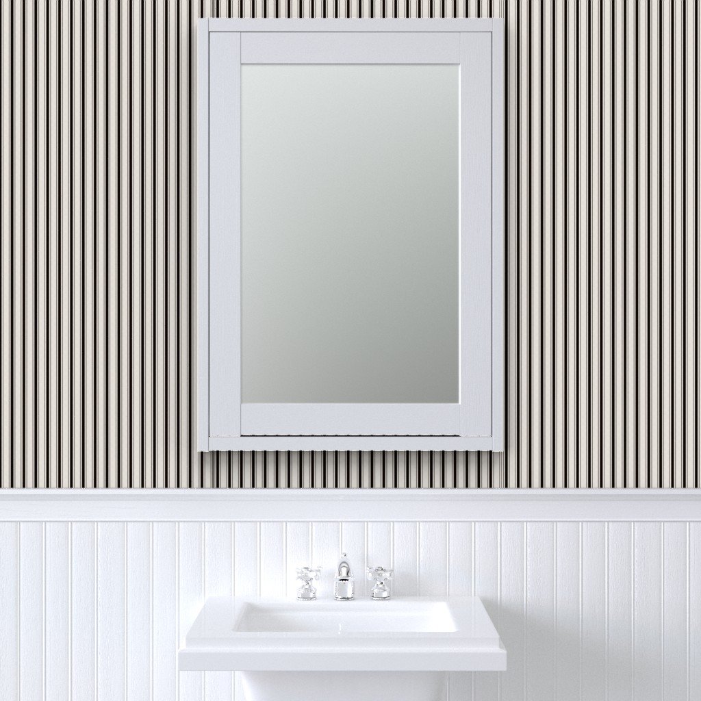Mini Coal Black Antique Vintage Mattress Ticking Stripe on Cream Wallpaper antique stripe wallpaper