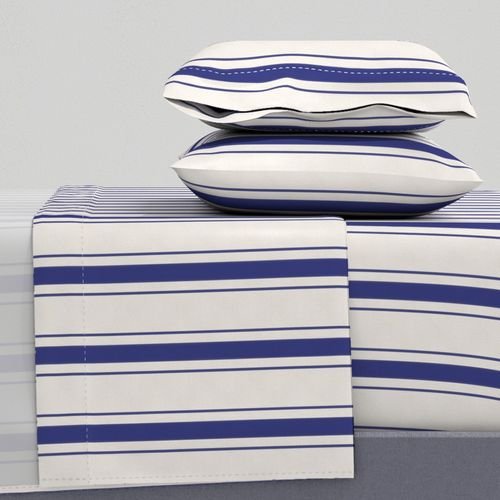 Medium Cornflower Blue Antique Vintage Mattress Ticking Stripe on Cream Home Decor Collection Home Styling Collection distressed textile sheet set design