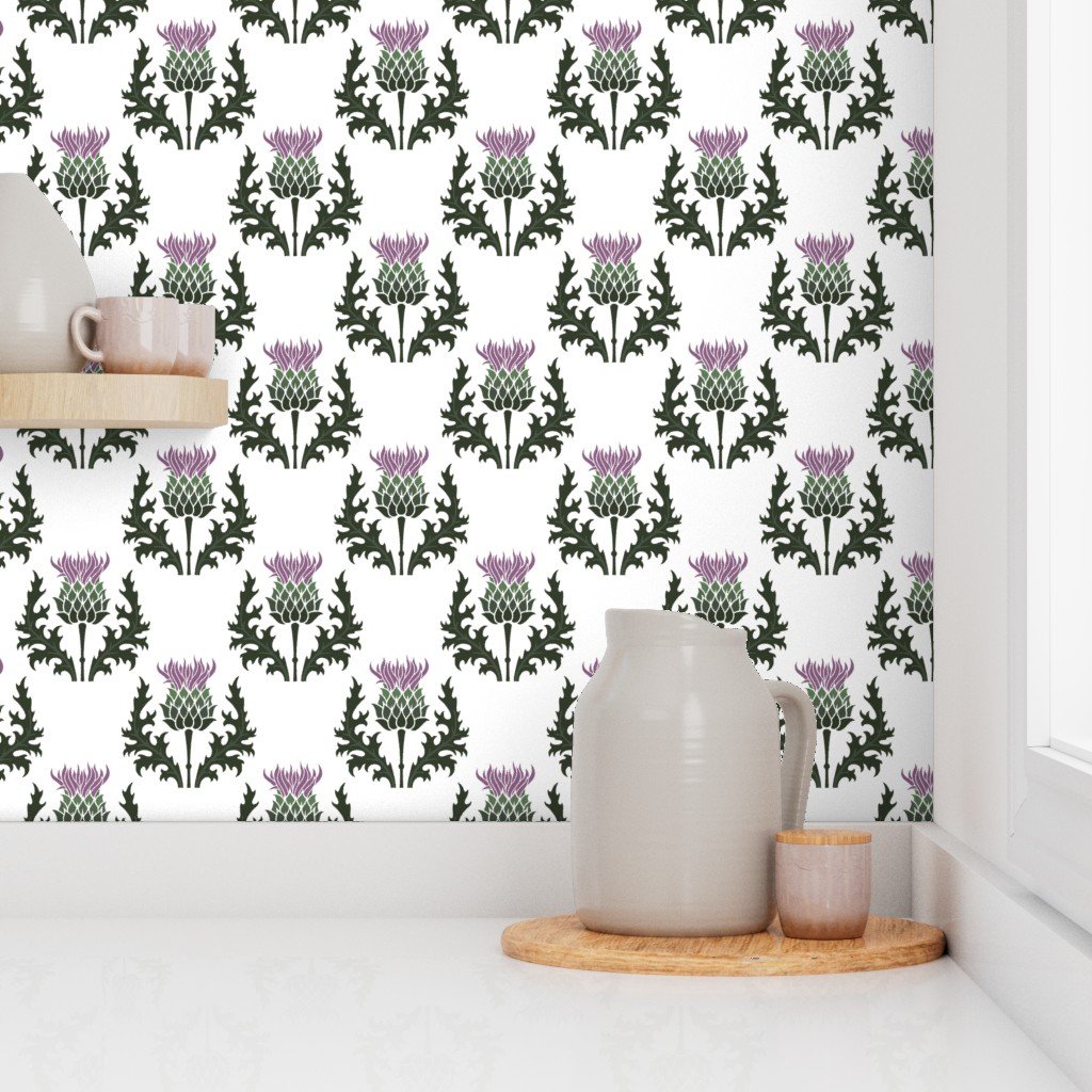 Large Scottish Thistle Flower of Scotland on White Wallpaper thistle flower wallpaper