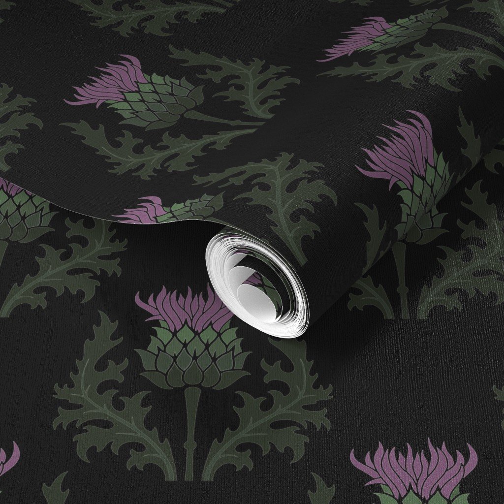 Large Scottish Thistle Flower of Scotland on Black Wallpaper highland thistle wallpaper