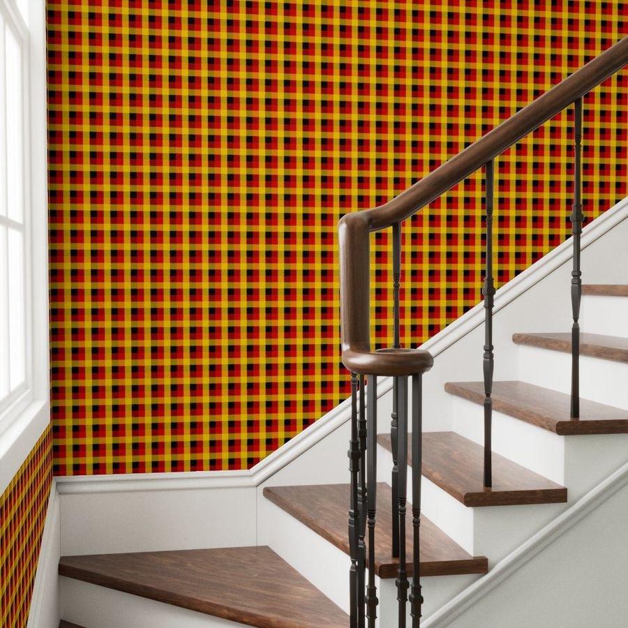 German Flag Colors Red Gold and Black Large 1 Inch Gingham Check Wallpaper german colors wallpaper
