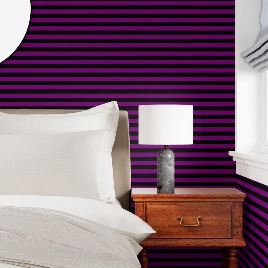 Halloween Holiday 1 inch Black and Zombie Purple Witch Stripes Wallpaper black stripe wallpaper