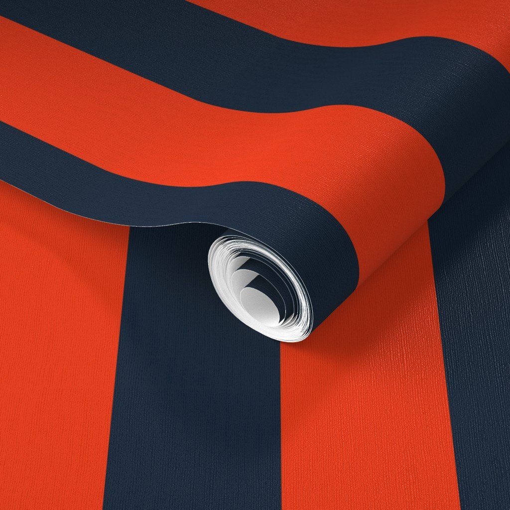 3 Inch Vertical Navy and Orange Cabana Stripes Wallpaper blue stripe wallpaper