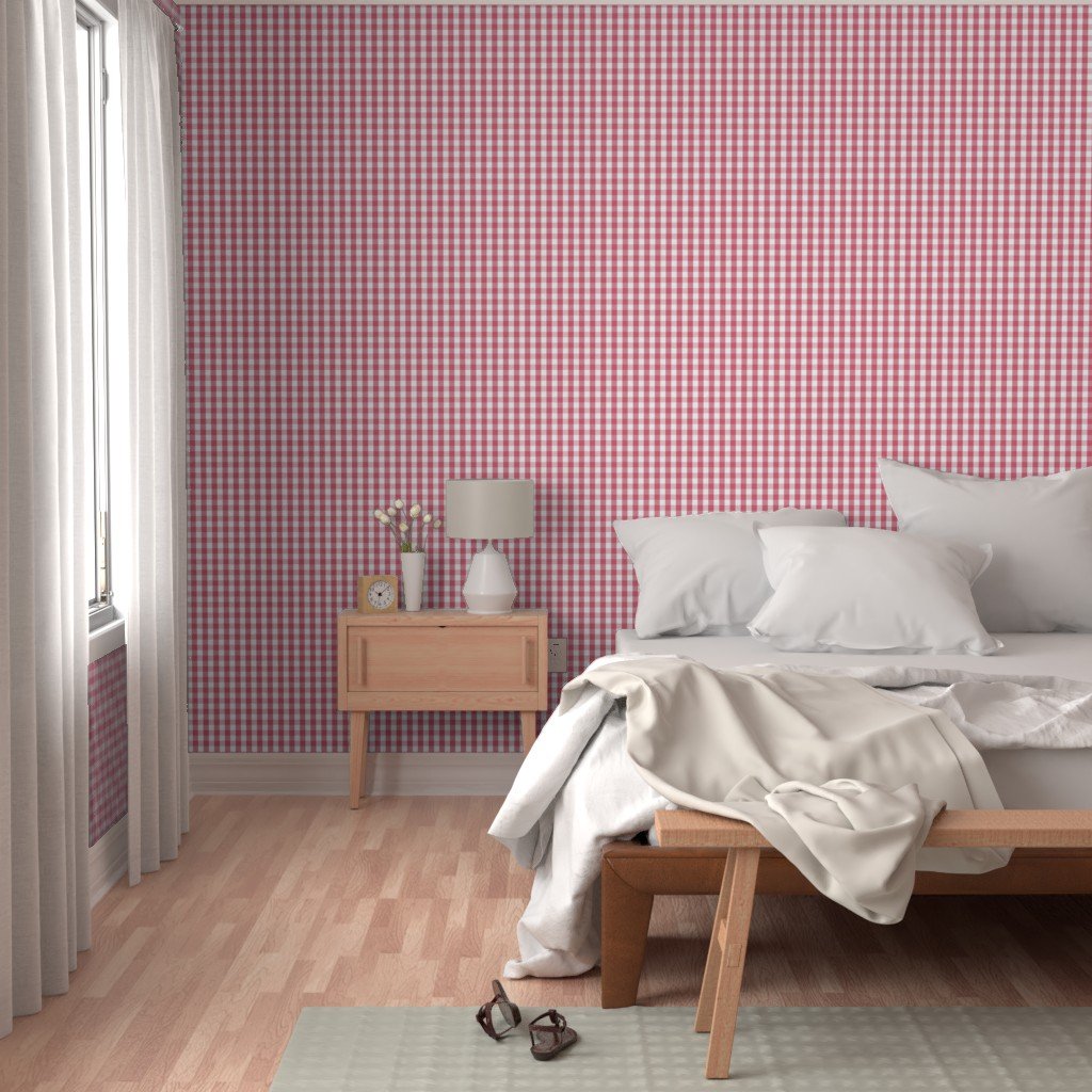 1 inch Nantucket Red Gingham Check Plaid Pattern Wallpaper faded red wallpaper