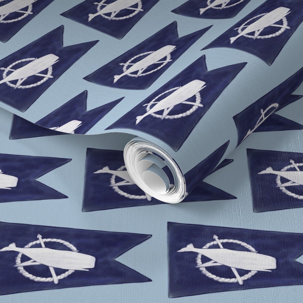 Nantucket Sperm Whale Burgee Flag Handpainted on Pale Blue Wallpaper nantucket island wallpaper