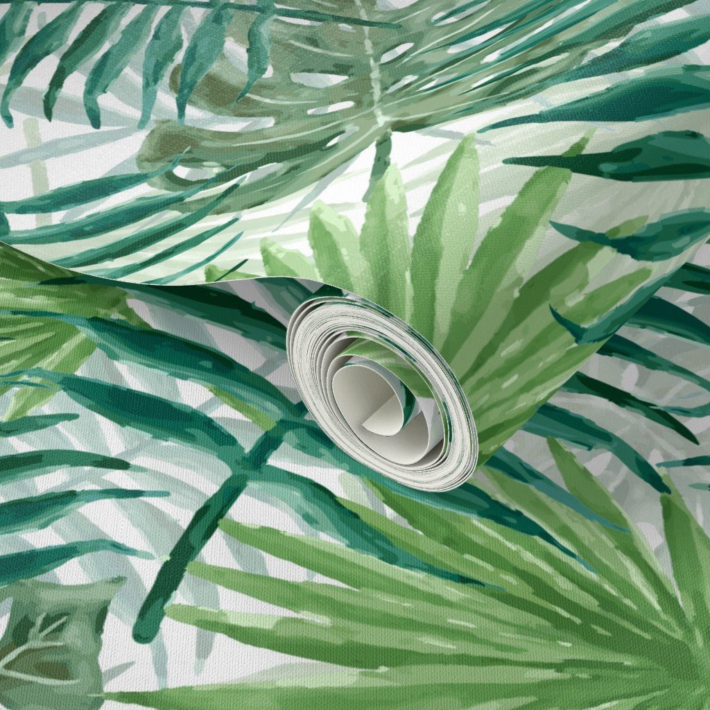 Large Green Fern Palm and Monstera Tropical Plants Wallpaper fern leaves wallpaper