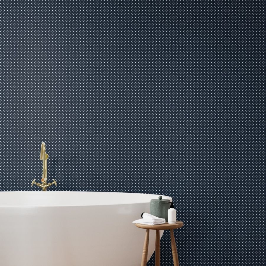 1/4 inch Classic White Polkadots on Navy Blue Wallpaper navy spots wallpaper