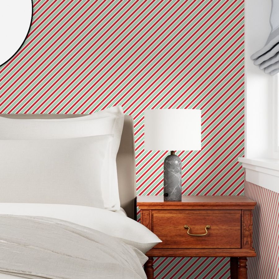 Small Classic Red Green Diagonal Christmas Candy Stripes Wallpaper candy cane wallpaper