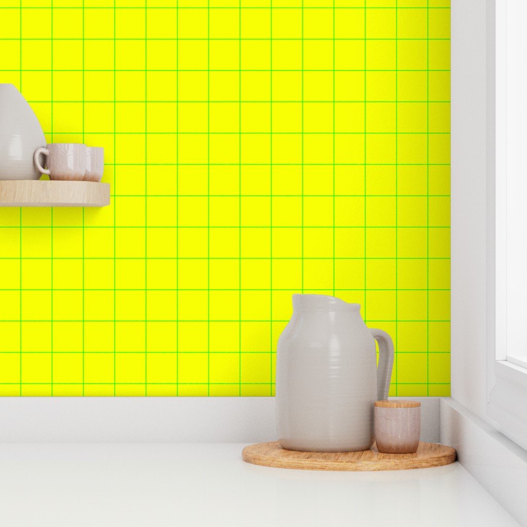 Green on Yellow on Lemon and Lime Grid 2 inch Wallpaper lemon and lime wallpaper