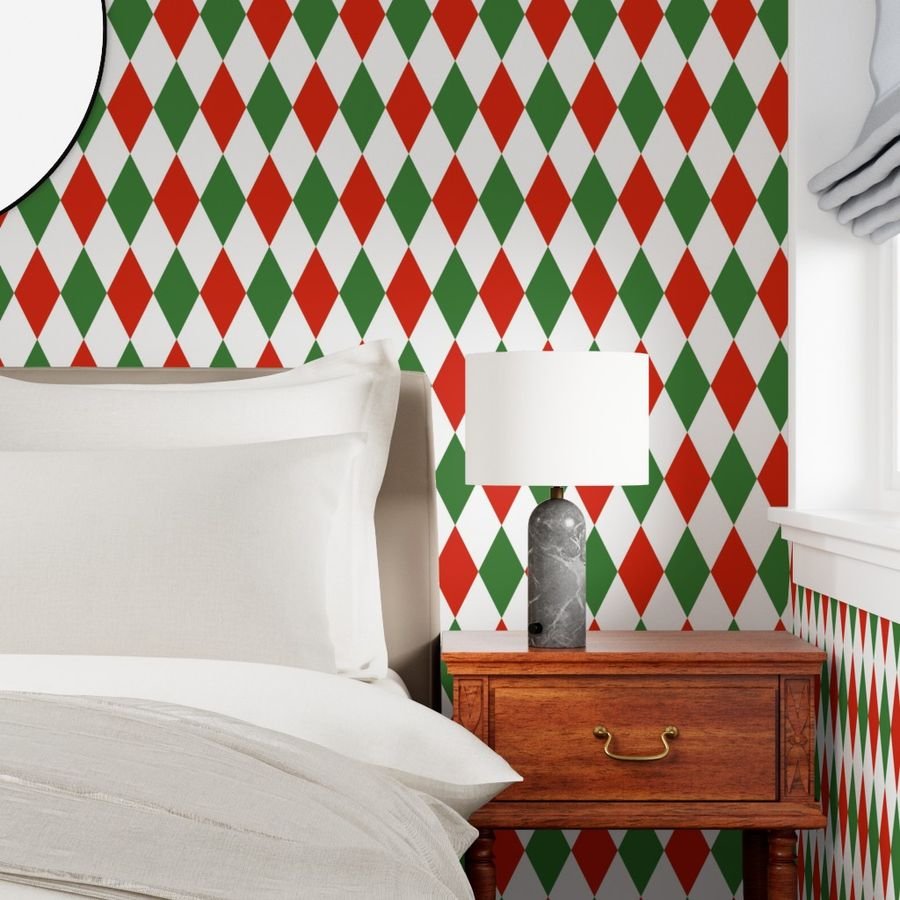 Jumbo Red Green Christmas Harlequin Diamond Check Wallpaper christmas green wallpaper