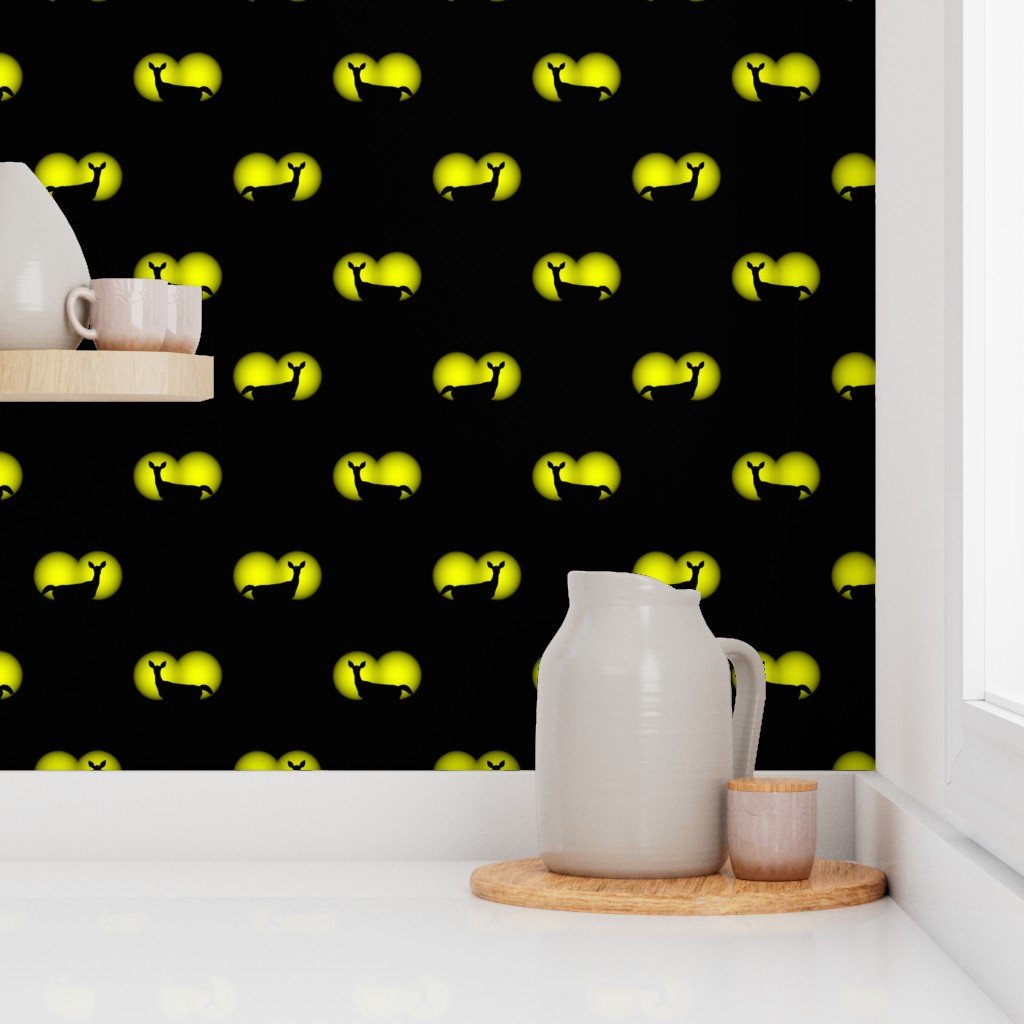 Deer Caught in Headlights- Bright Yellow Eyes in the Dark Wallpaper bright yellow wallpaper