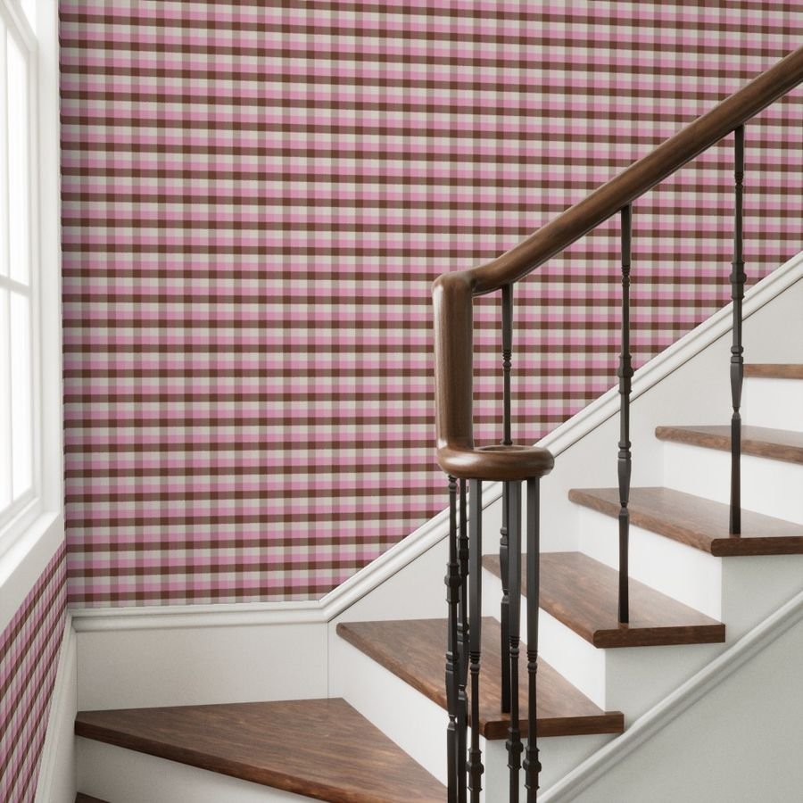 Vanilla Chocolate Strawberry Ice Cream Check 1 inch Wallpaper brown stripe wallpaper