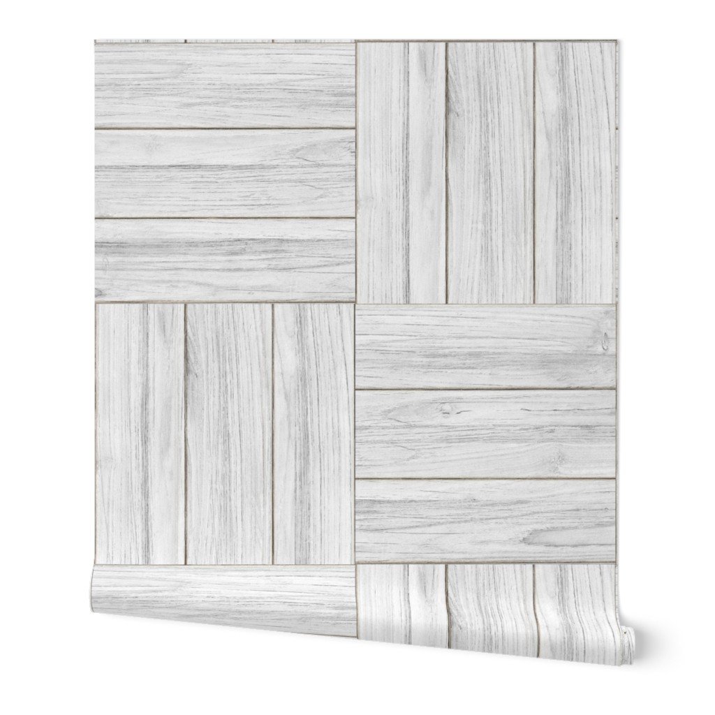 Whitewashed Geometric Parquet Wooden Planks 4.5 inch Wallpaper whitewash parquet wallpaper