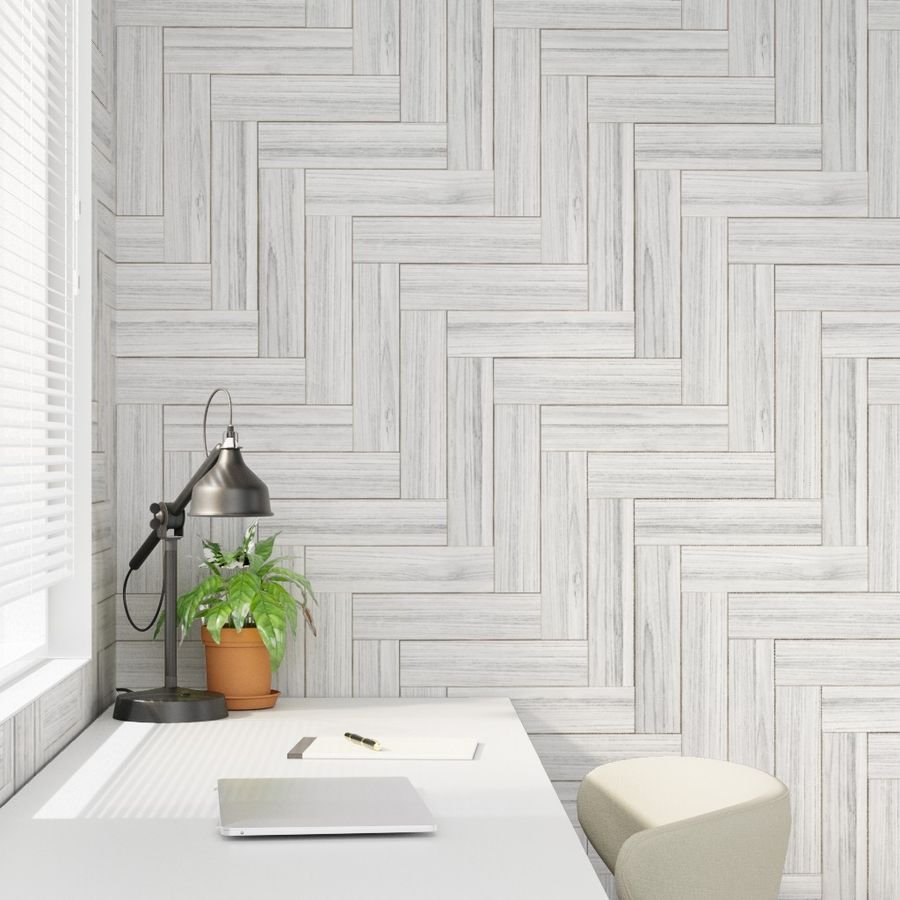 Whitewashed Geometric Herringbone 3 inch Wallpaper whitewash parquet wallpaper