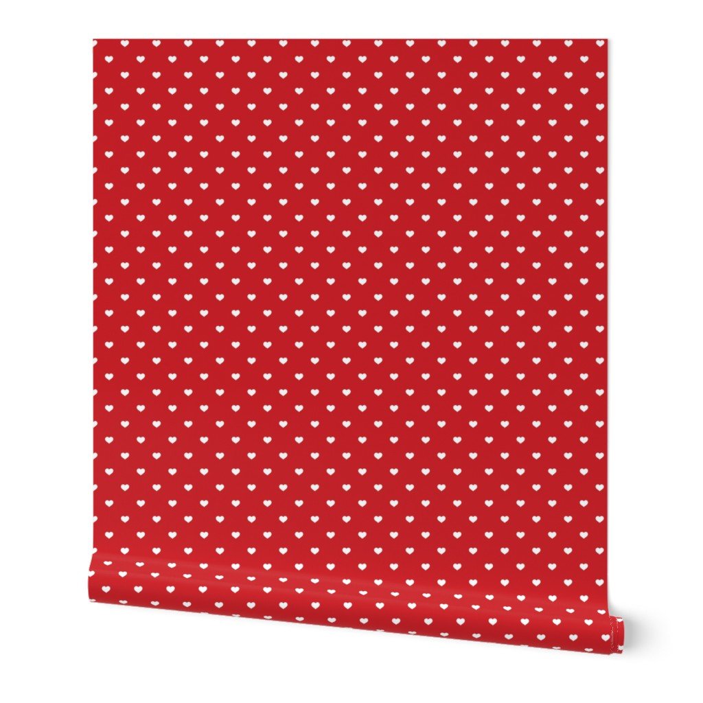 Mini White Valentines Polkadot Love Hearts on Poppy Red Background Wallpaper love heart wallpaper