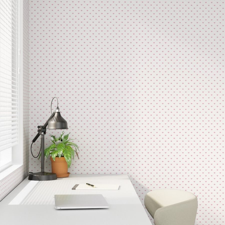 Mini Blush Pink Valentines Polkadot Love Hearts on White Background Wallpaper blush and white wallpaper