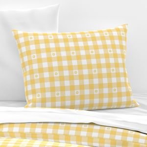Buttercup Yellow and White Gingham Check with Center Floral Medallions in Home Decor Collection Home Styling Collection gingham cafe style pillow sham design