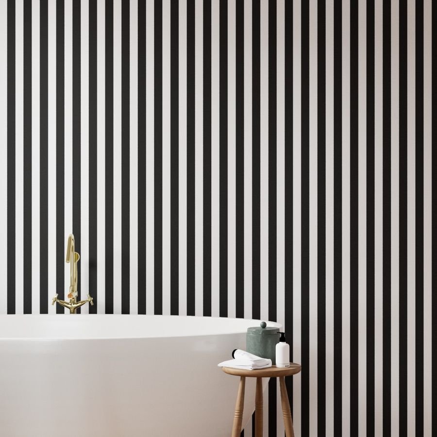 Classic 2 Inch Black and White Modern Cabana Upholstery Stripes Wallpaper cabana stripes wallpaper