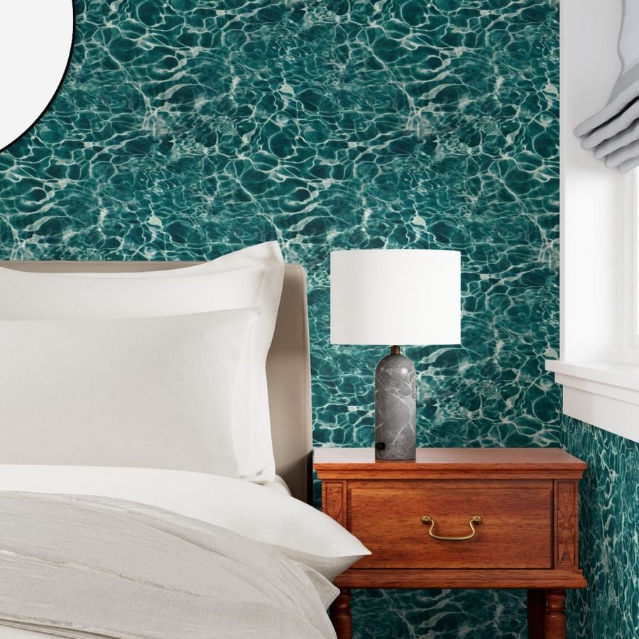 Deep Teal Ocean Water Ripple Reflections with Shimmering Coastal Waves Wallpaper green water wallpaper