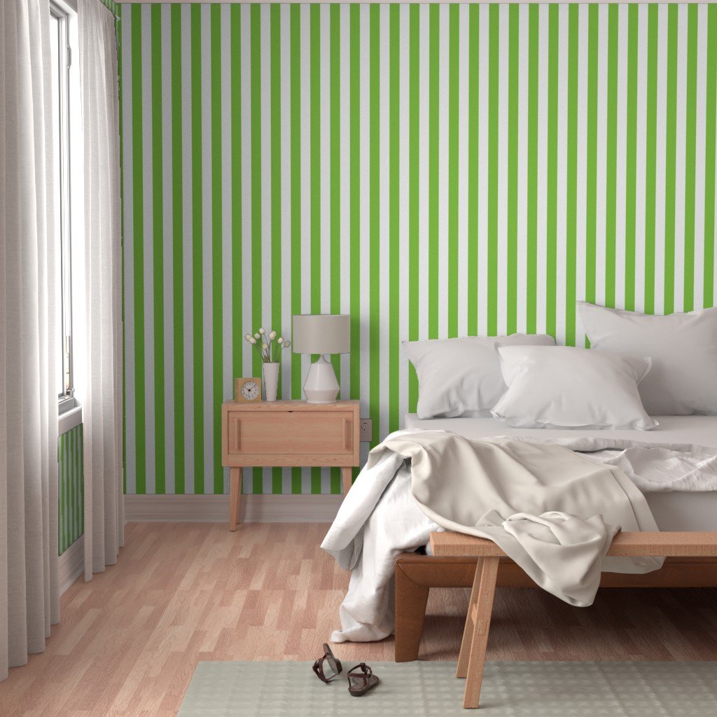 Lime and White 2 Inch Vertical Cabana Stripes Wallpaper cabana strips wallpaper