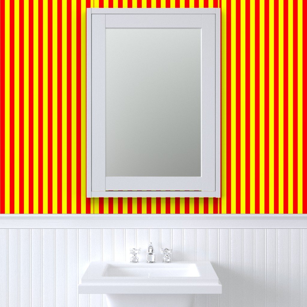 One Inch Vertical Red and Yellow School Colors Stripes Wallpaper red yellow stripe wallpaper