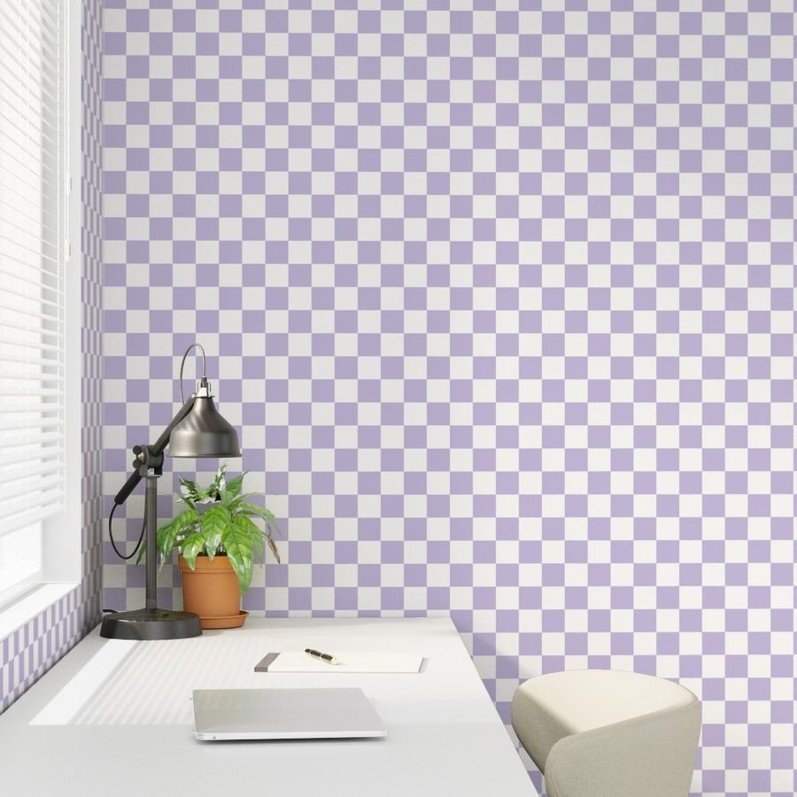Two Inch Checks in Springtime Lavender and White Wallpaper checked squares wallpaper