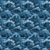 Japanese Woodcut Big Tsunami Waves in Shades of Mid-Blue