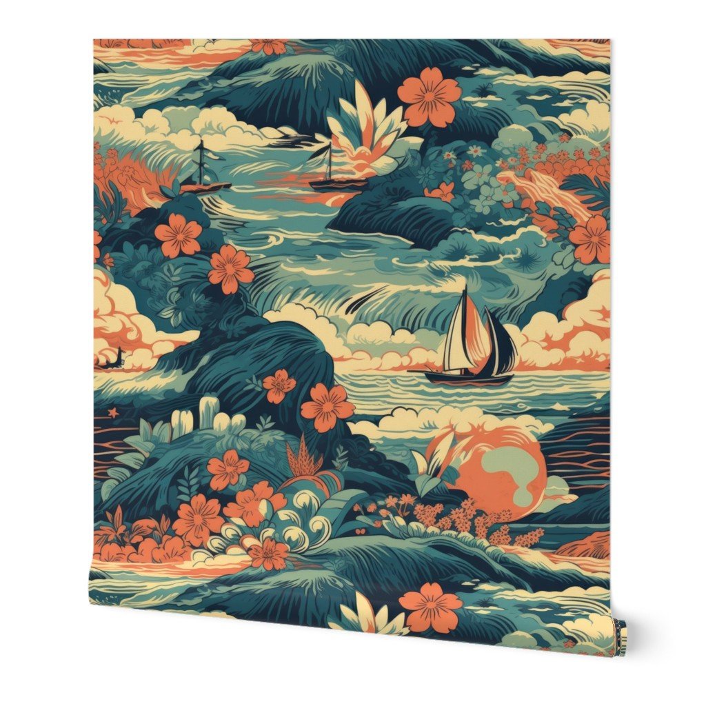 Vintage Hawaiian Seascape Wallpaper hawaiian seascape wallpaper