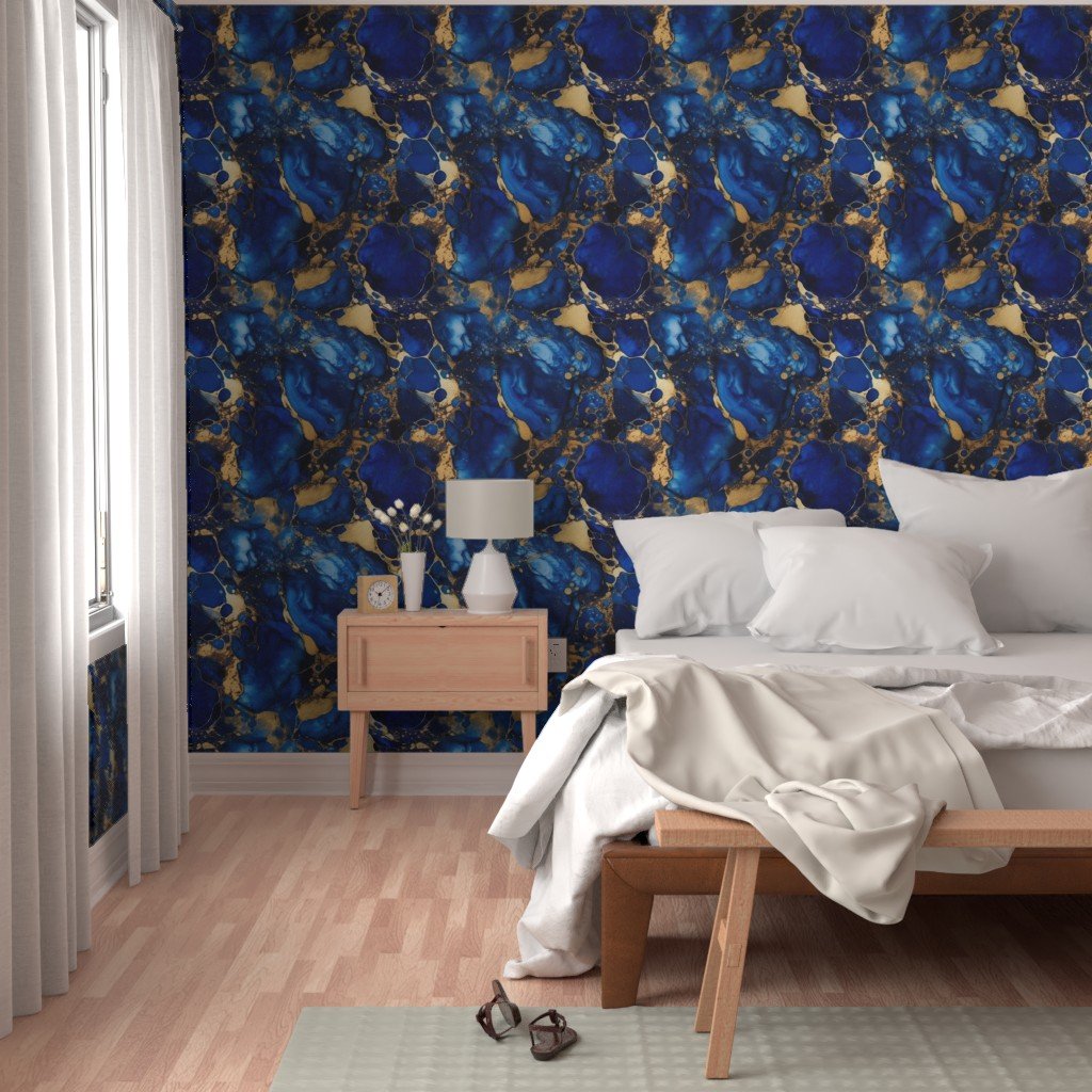 Cobalt Blue and Gold Alcohol Ink 1 Wallpaper cobalt ink wallpaper