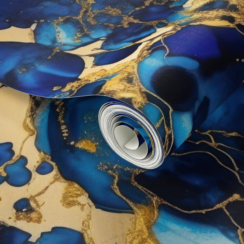 Cobalt Blue and Gold Alcohol Ink 2 Wallpaper cobalt ink wallpaper