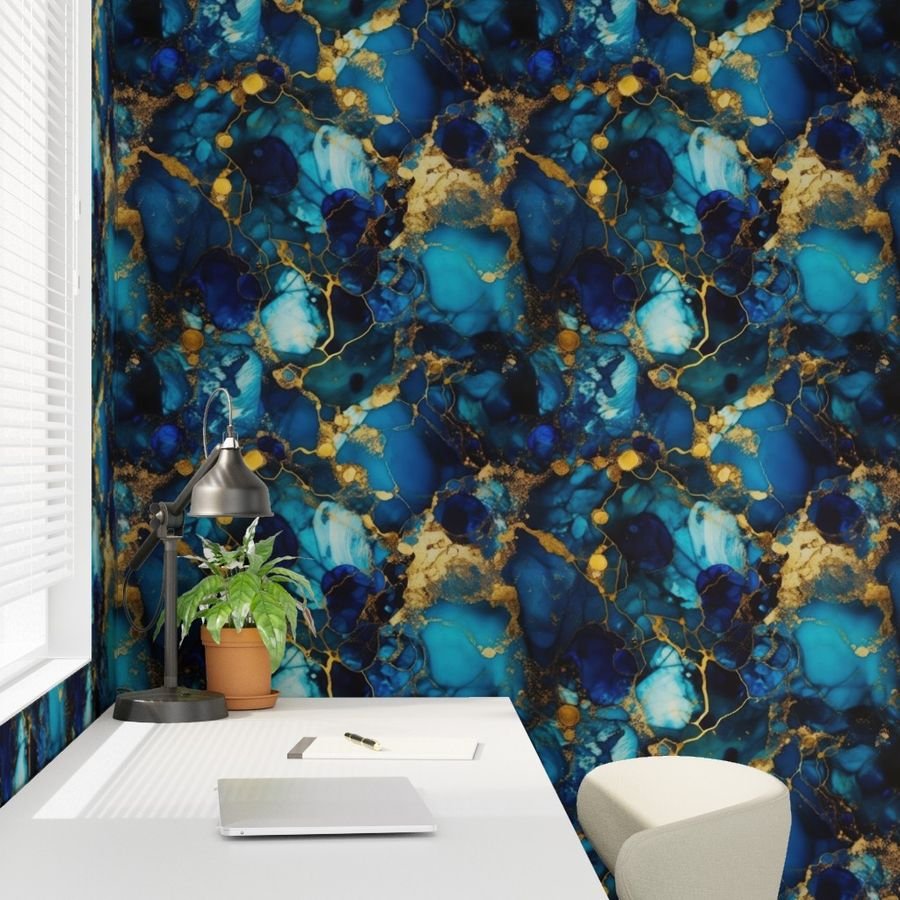 Gold and Blue Sapphire Alcohol Ink 1 Wallpaper alcohol ink wallpaper