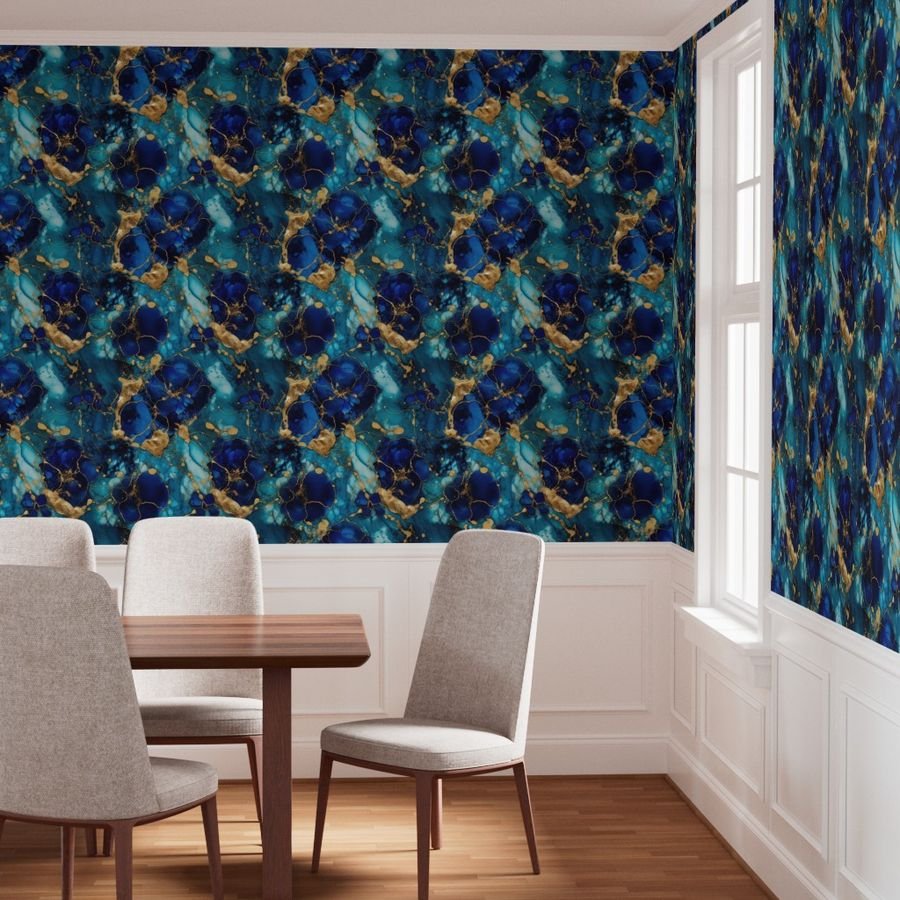 Gold and Blue Sapphire Alcohol Ink 2 Wallpaper blue ink wallpaper