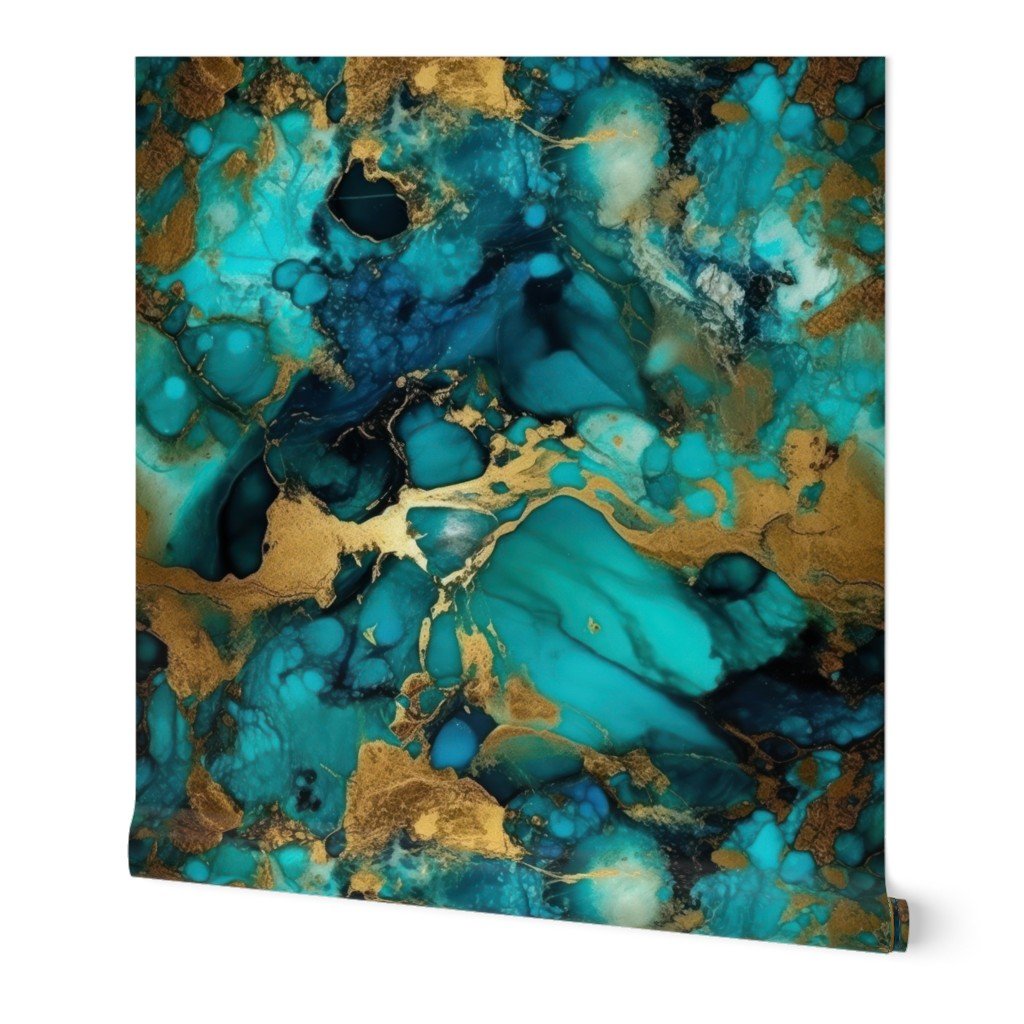 Turquoise and Gold Alcohol Ink 1 Wallpaper gold metallic ink wallpaper