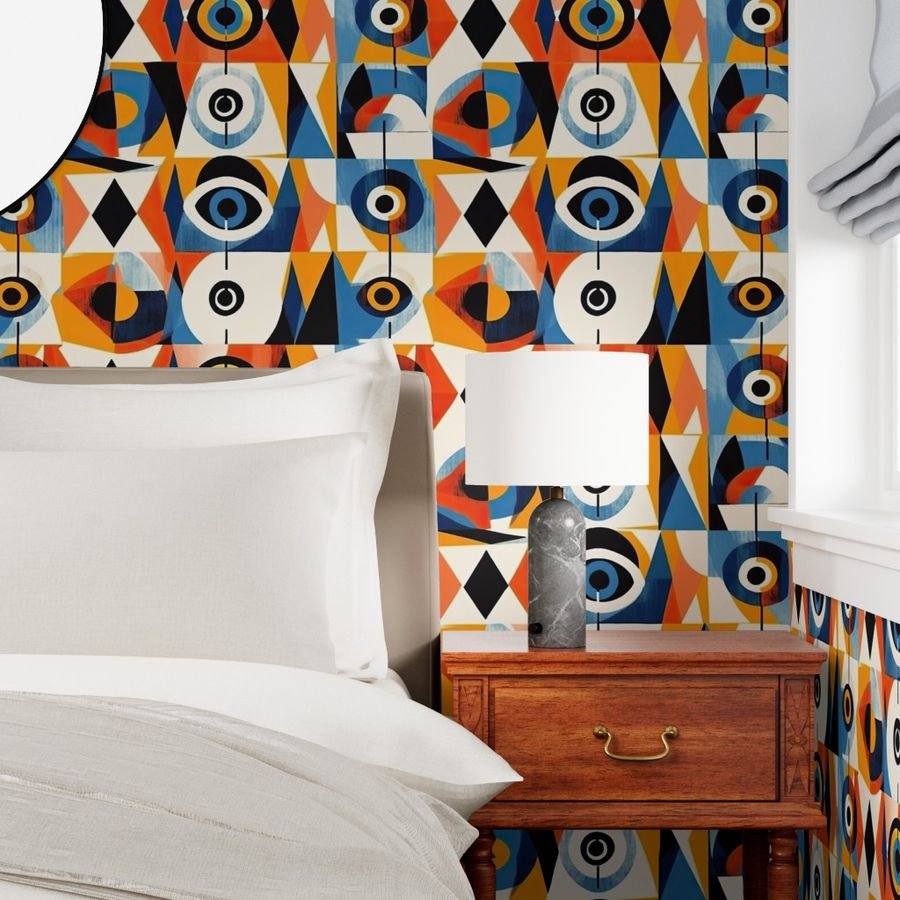 Evil Eye in Geometric Pattern of Bright Colors Wallpaper bold pattern wallpaper