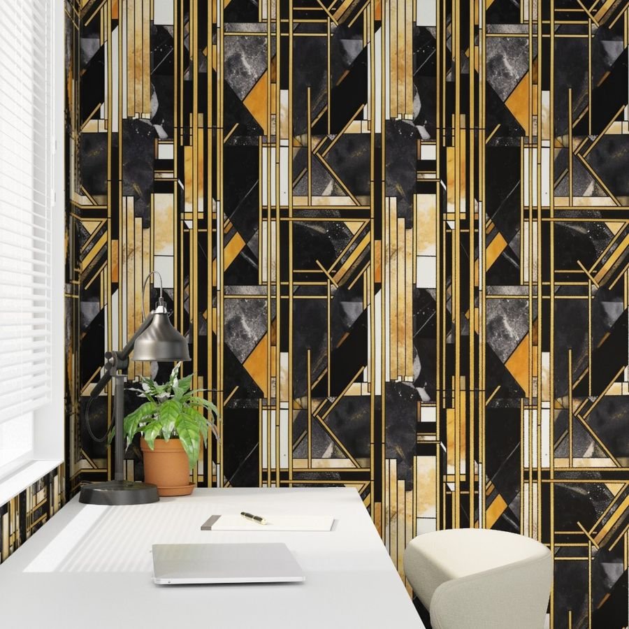 De Stijl black and gold artdeco watercolor Wallpaper art deco wallpaper