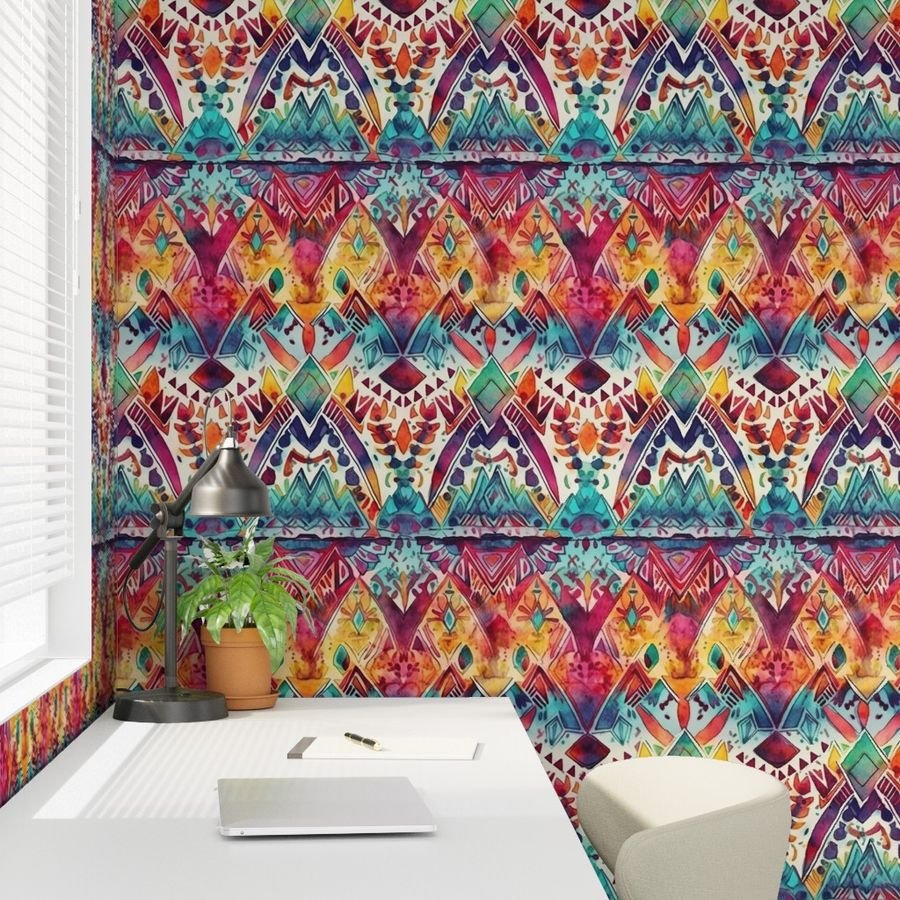 Bright Watercolor Aztec Geometric Pattern Wallpaper aztec pattern wallpaper