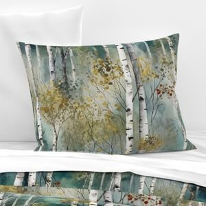 Endless Birch Tree Dreamscape Trees in Misty Forest Watercolor Design Collection Home Decor Collection seamless trees pillow sham design