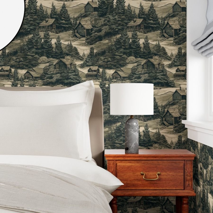 Montana Treescape Evergreens with Cabins Wallpaper montana forest wallpaper