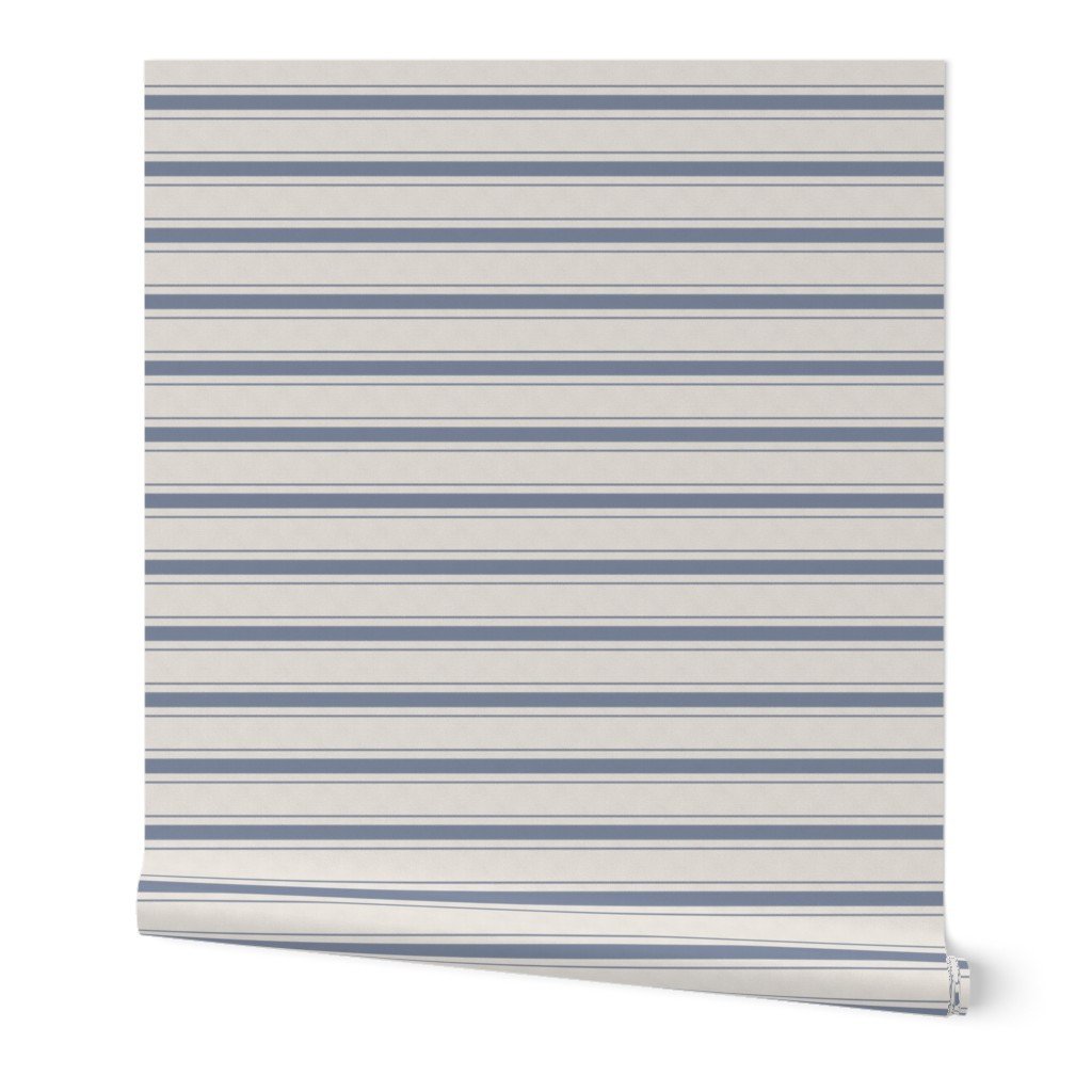 Narrow Horizontal Stressed Blue Denim Mattress Ticking Wallpaper antique ticking wallpaper