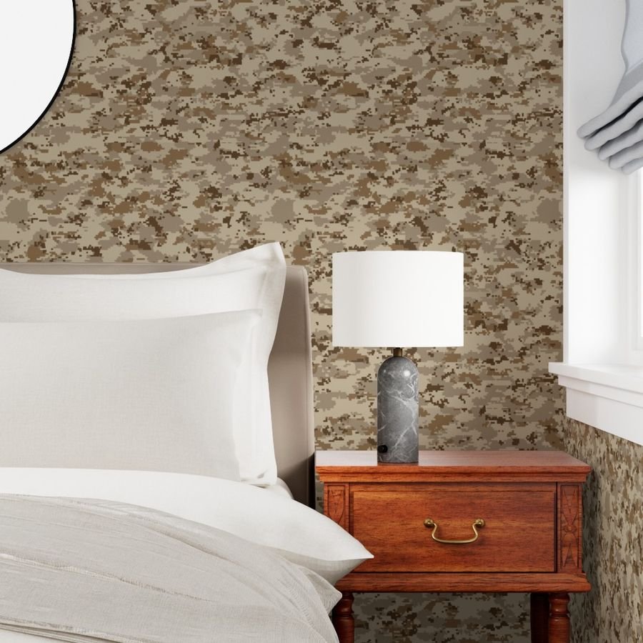 Digital Camouflage in Pixellated Swatches of Kkaki Beige Tan and Rust Wallpaper digital camouflage wallpaper