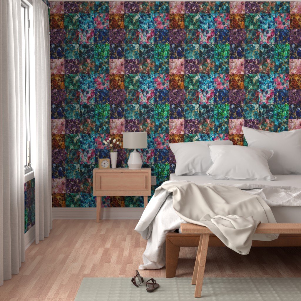 Vivid Birthday Gemstone Patchwork Quilt in 6 inch alcohol Inked Wallpaper 6 inch squares wallpaper