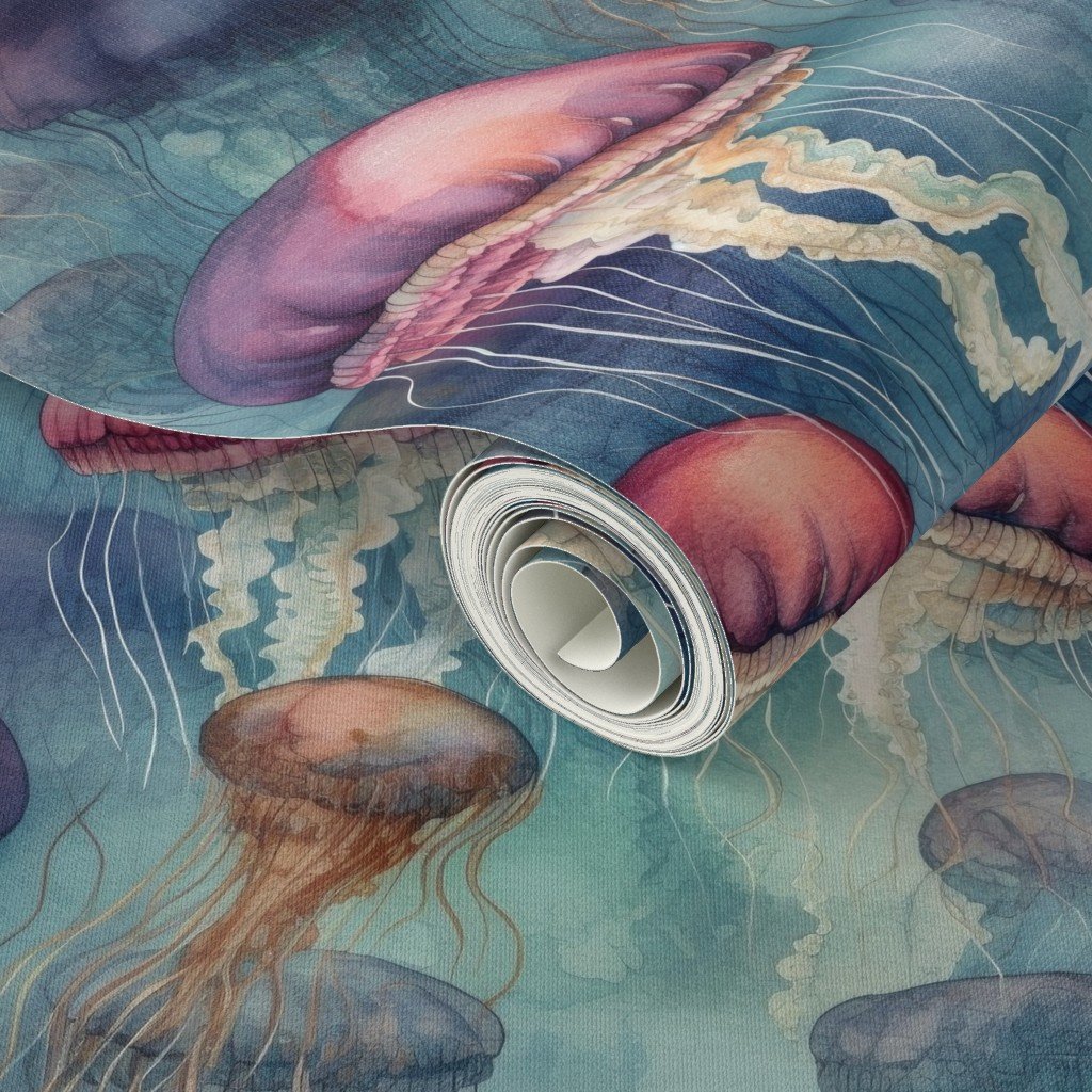 Underwater Watercolor of Brightly Colored Jelly Fish with Wallpaper multi jelly fish wallpaper