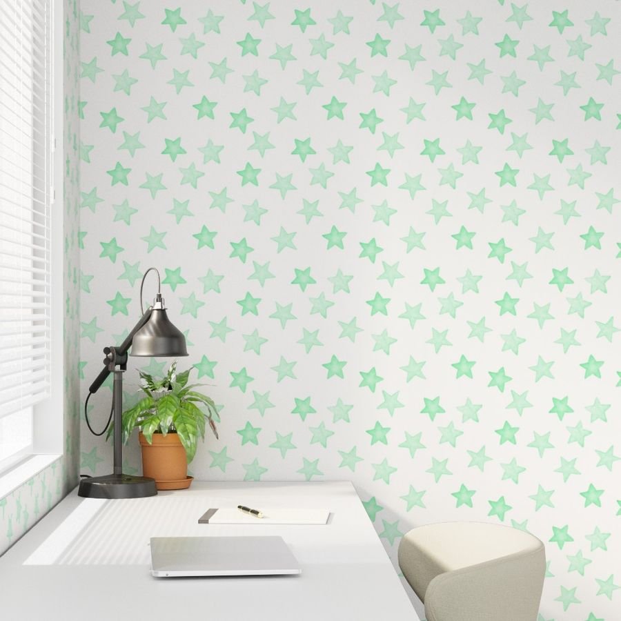 Large Faded Mint Christmas Stars on White Wallpaper christmas pattern wallpaper
