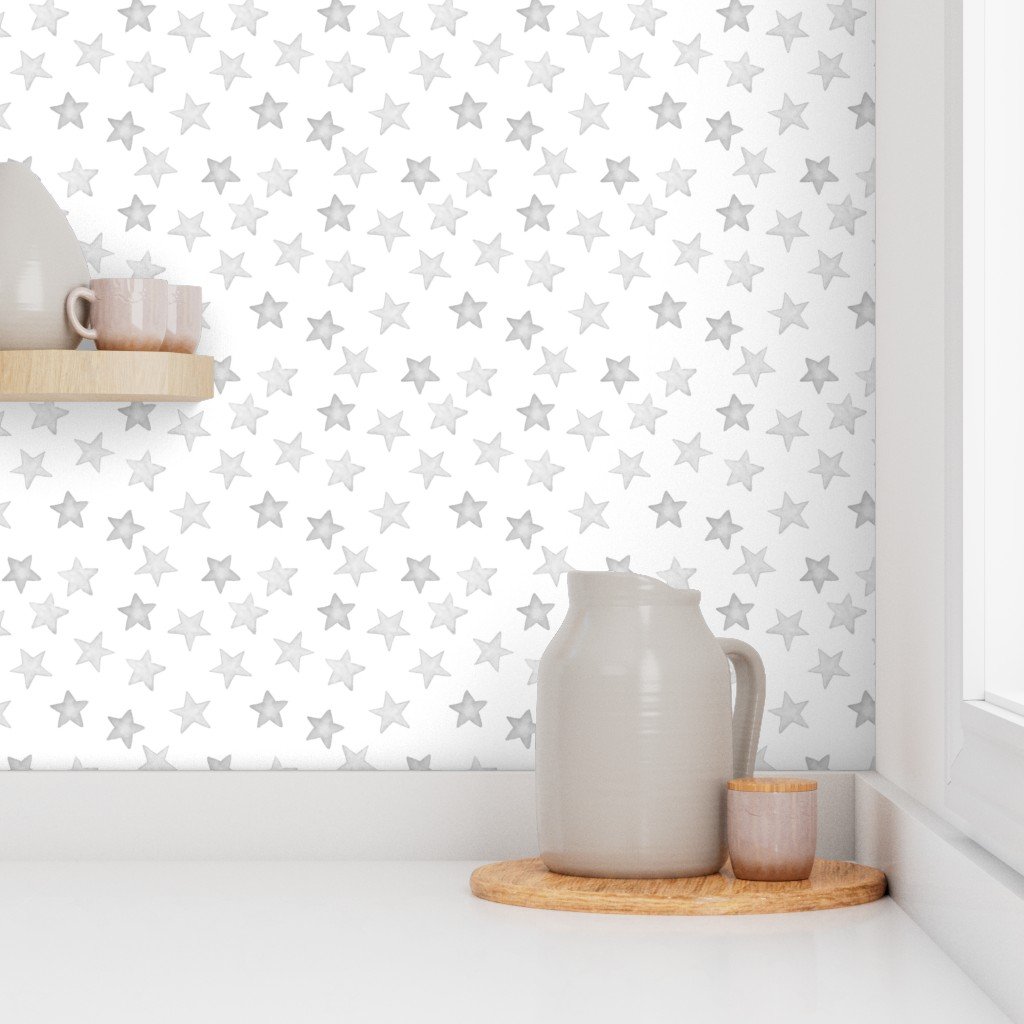 Silver Grey Faded Christmas Stars on White Wallpaper silver star wallpaper