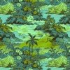 Small Vintage Hawaiian Landscape in Lime and Aqua