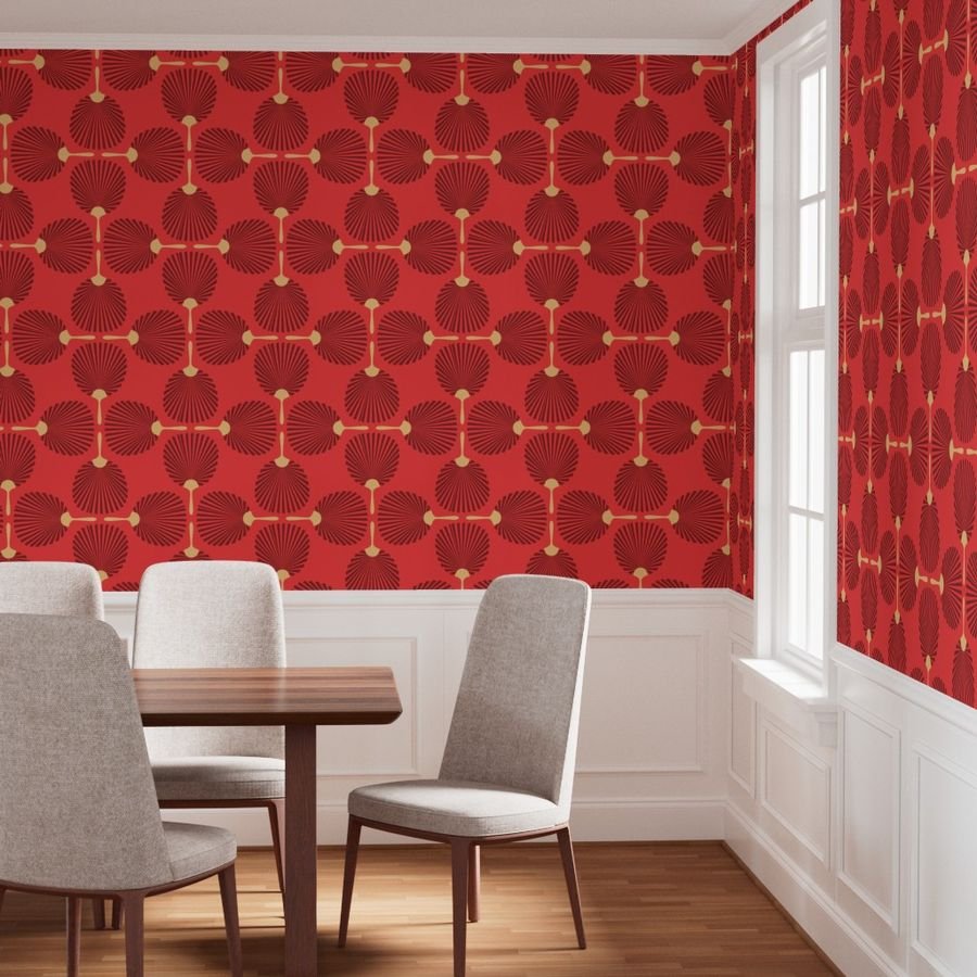 Jumbo Chinese Red Paddle Hand Fan on Lantern Red Wallpaper chinese fan wallpaper