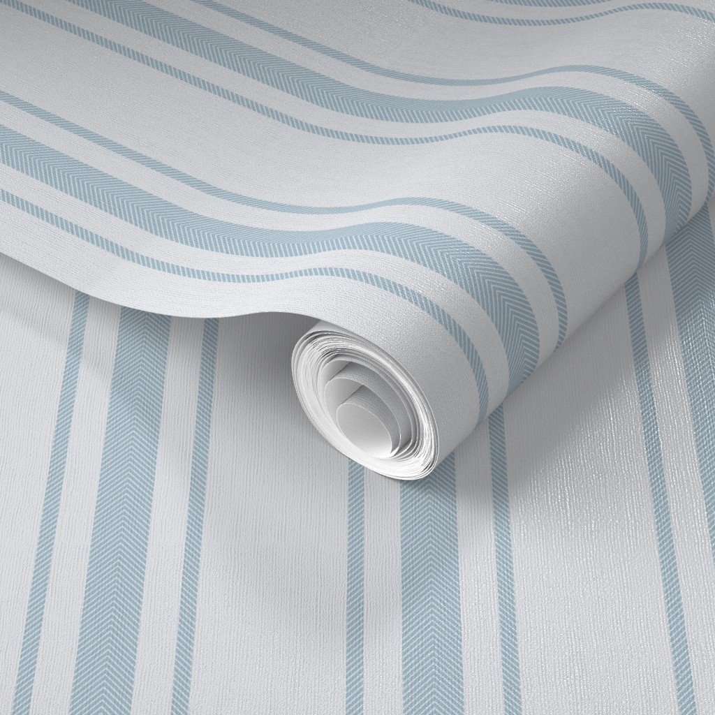 Sky Blue French Provincial Ticking Stripe on Off-White Wallpaper blue ticking wallpaper