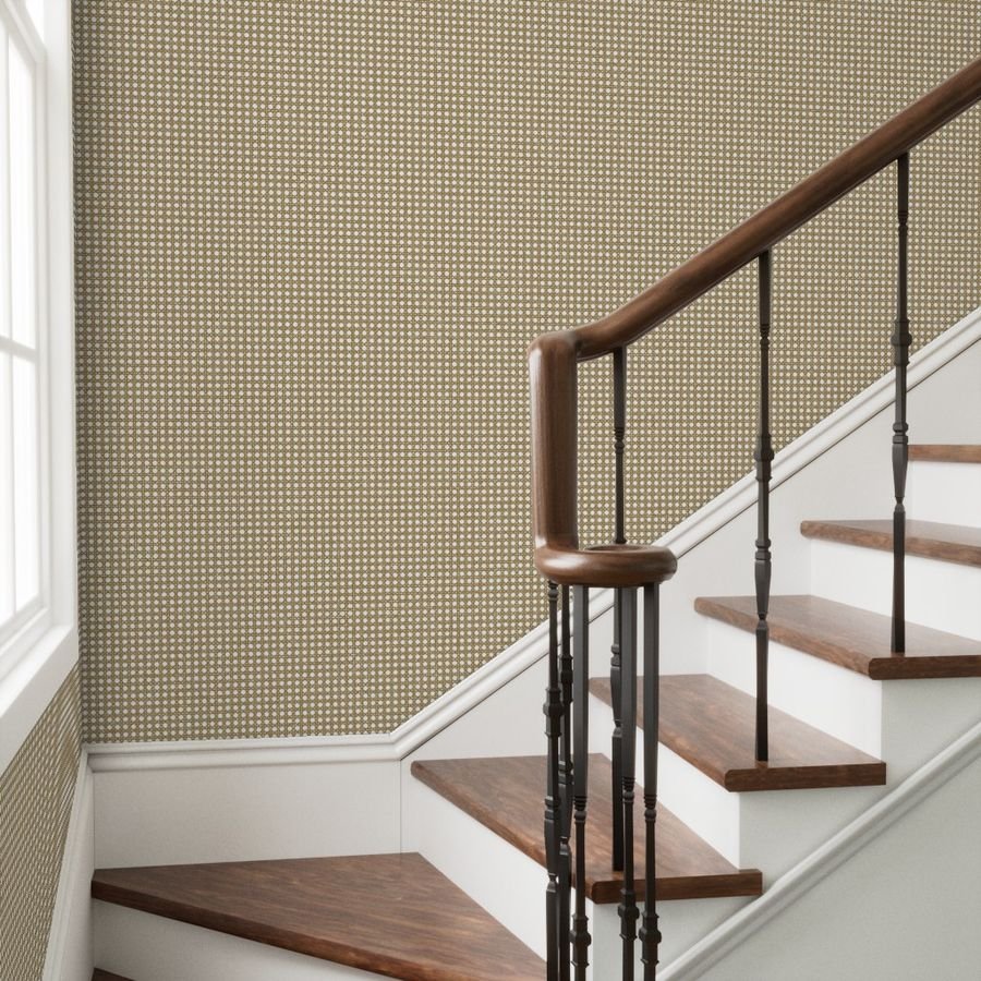 Tan on White Rattan Caning Pattern Wallpaper french caning wallpaper