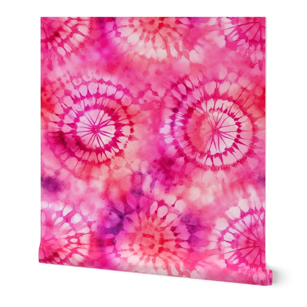 Jumbo Tie Dye Reddish Pink and Purple Circling Swirls Wallpaper dip dye wallpaper