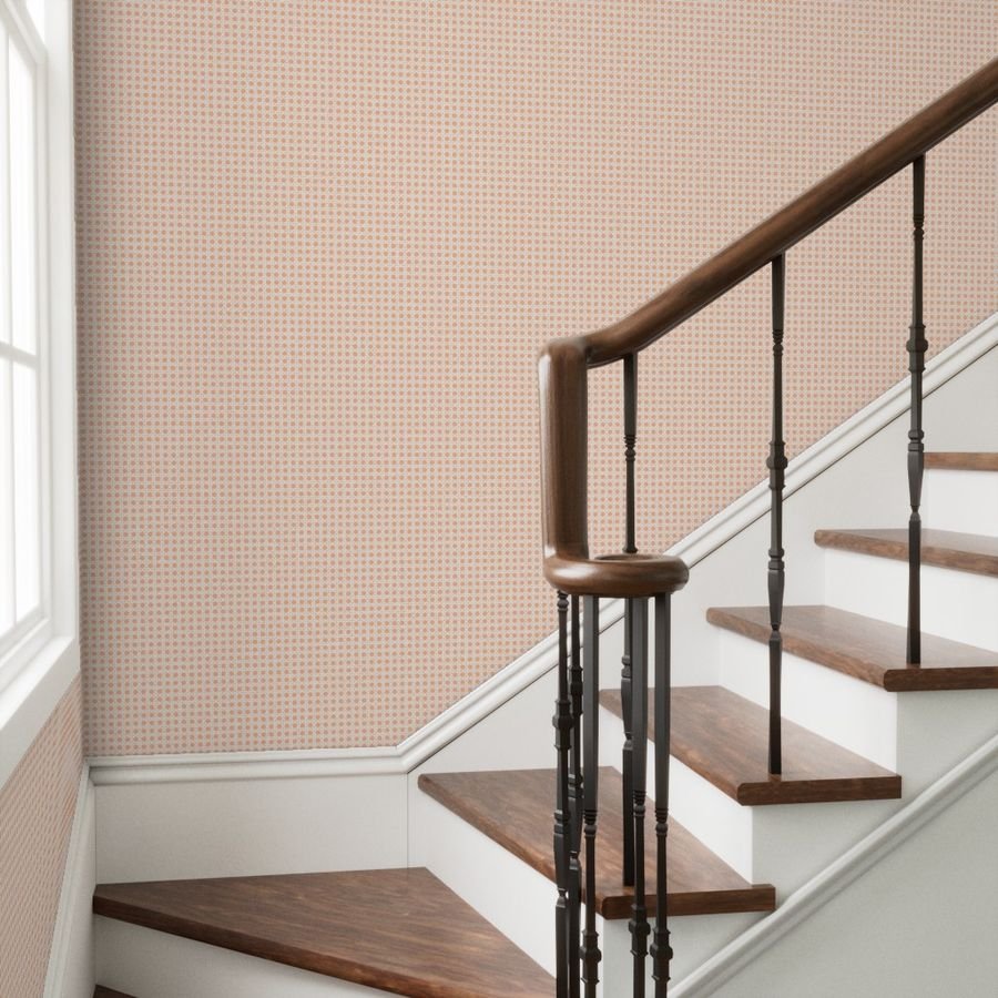 White Caning Wicker Rattan Pattern on Peach Fuzz Color of the Year 2024 Wallpaper peach fuzz wallpaper